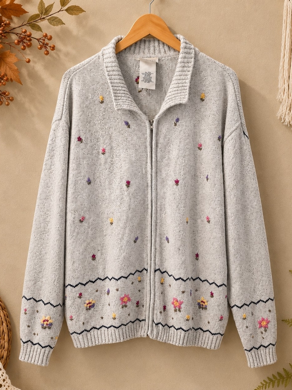 Vintage Northern Reflections 92% Cotton Embroidered Cardigan XL 25” PTP